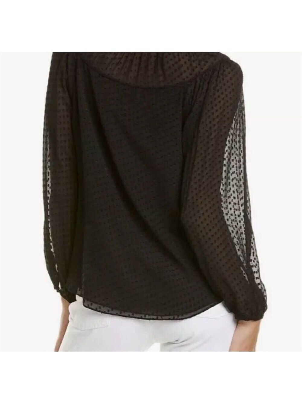 Rebecca Taylor Women's Long Sleeve Clip Dot Black Size 10 Tie Neck Blouse - Picture 2 of 5